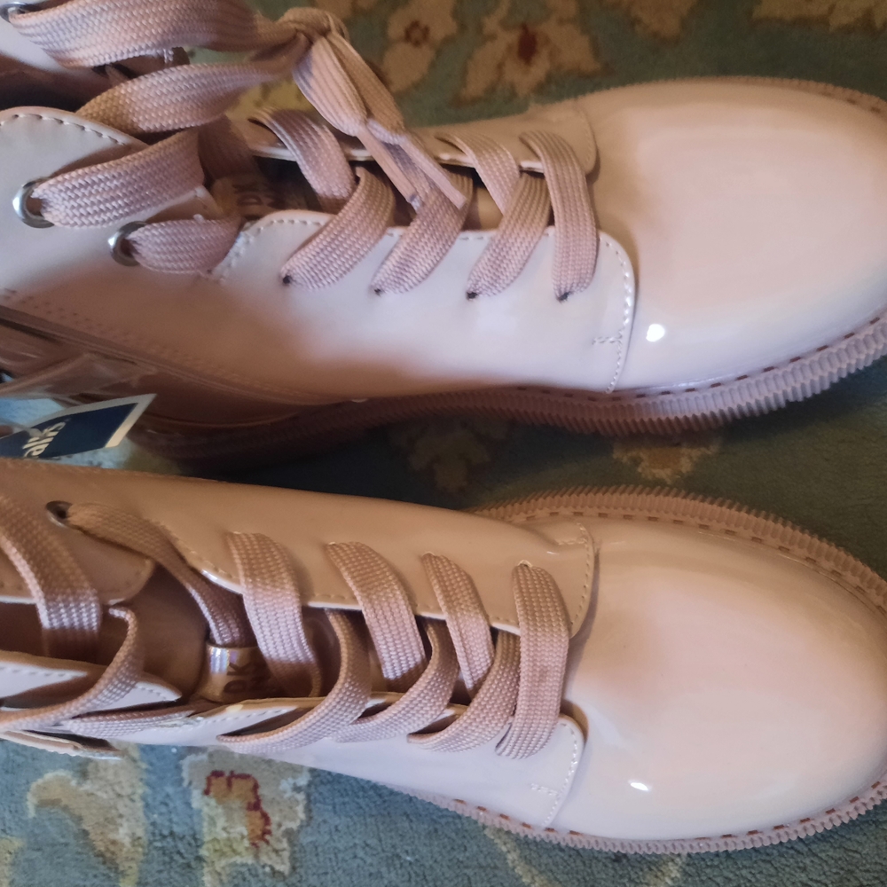 Pink Glossy Lace-Up Boots